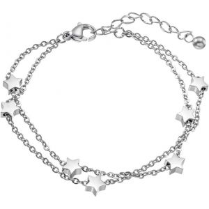 Kalsw-Bracelet Avec &Eacute;toiles En Or Rose Pour Femme-Bracelet Avec Pendentifs &Eacute;toiles-Double Cha&icirc;ne-Bracelet Pour Femme Et Fille-Bracelet D'amiti&eacute;,16 5 Cm,Acier Inoxydable - Neuf