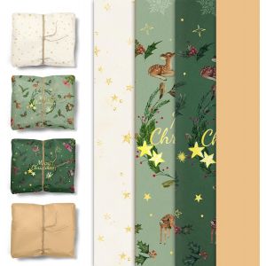 Lot De 24 Feuilles De Papier Cadeau De Noël,50 X 38 Cm,Papier De Soie Pour Emballer Des Sacs Cadeaux,Papier Cadeau Diy Pour Nouvel An,Vacances,Anniversaire,Fête,Décoration Faite À - Neuf