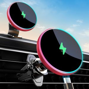 JGD-15W Support Telephone Voiture pour Magsafe, Chargeur Induction Voiture, Rotation &agrave; 360&deg; Chargeur Induction Voiture Magnetique pour iPhone 16/15/14/13/12 s&eacute;ries - Neuf