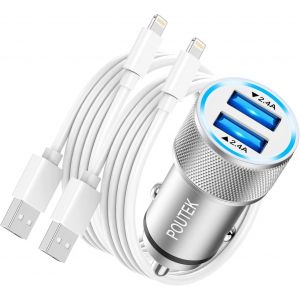 Iphone Car Charger With 2 Lightning Cables [Apple Mfi Certified], Fast Usb Car Cigarette Lighter Charger 2.4 A Usb Car Charger Adapter For Iphone 14 13 12 11 Pro Max/Xs/X/8/7 - Neuf