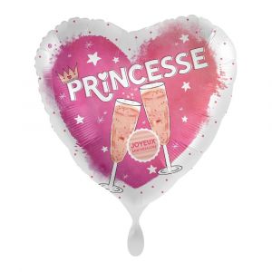 BALLON ALUMINIUM CUR ANNIVERSAIRE PRINCESSE 43CM - Neuf