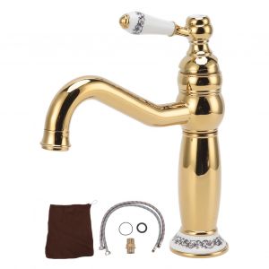 HJLIAN Robinet de lavabo de salle de bain en laiton antique, mitigeur a poignee unique, avec tuyaux de vidange, pour usage domestique et commercial - Neuf