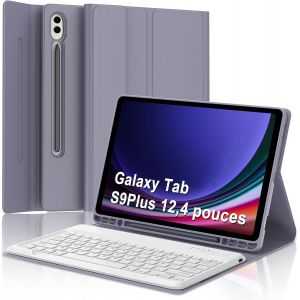 Clavier Pour Samsung Galaxy Tab S10 Plus 2024/S9 Fe+/S9 Plus 12.4"", Étui Clavier Pour Samsung Tab S9 Fe Plus Magnétique Détachable Français Azerty Layout, Violet - Neuf