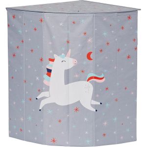 ChenQuanSarl-Love It Store It - Panier À Linge Pliable Résistant - Renfort Bois Et Tissu - Gris Motif Licorne - 35X35X50Cm - Idéal Pour Chambre Enfant - Neuf