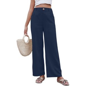 Femme Pantalon En Coton Lin Fluide Pantalon Avec Boutons Taille Haute Elastique Pantalon Large Décontracté Pantalon Chic Et Elegant Avec Poches Été Causal Pants - Neuf