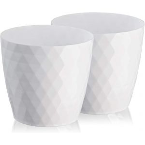 Lot de 2 pots à fleurs/plantes,légers,brillants et décoratifs,en plastique,forme ronde moderne,pour l`intérieur (18 cm,blanc) - Neuf