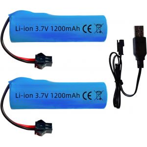 KAJGL-Batterie Lithium-Ion 3.7V 1200Mah Prise Sm-2P Avec Câble De Chargement Usb Pour Voiture Télécommandée,Camions Rc,Jouet Batterie Pour Pistolet À Bulles De Fusée Bazooka (2 Pièces) - Neuf
