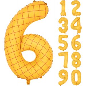 SJZG-Ballons Jaunes Mats De 101 Cm - Ballons Jaunes - Ballons &Agrave; L'H&eacute;lium - En Mylar - Pour Anniversaire, F&ecirc;te, Banquet - D&eacute;coration - Num&eacute;ro 6 - Neuf