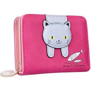 CAUC-Portefeuille Chat Mignon, Porte-Monnaie Chat en Cuir PU, Petit Porte Monnaie Photo Porte-Monnaie, pour Cadeaux, Filles, Femmes, Amis, Anniversaire (Rose Rouge) - Neuf