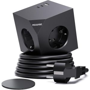 PD20W Cube multiprise avec USB C, 3 Prises, Cube avec Coussinet magn&eacute;tique, multiprise 6 en 1, Adaptateur de Prise Murale avec rallonge de 1,5 m, pour Bureau, Maison,Noir - Neuf