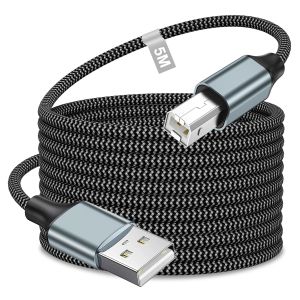 JGD-Cable USB Imprimante 5M, Cable Imprimante USB 2.0 Tress&eacute; C&acirc;ble imprimante Cable USB A vers USB B Cordon Compatible avec HP, Epson, Canon, Brother, Dell, Ricoh, Xerox, Lexmark, Hero, Samsung, Envy - Neuf