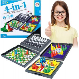 SANSH-Saijer Mini Jeux De Société Voyage, 4in1 Petit Bac Jeux De Société Echiquier Magnetique Ludo Jeu Echec Jeux De Voyage Jeu De Serpent Et d'Échelles Jeu De Voyage Serpents Et Échelles pour Enfant - Neuf