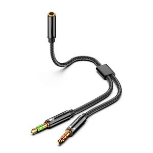 ¿0,25 M) 1pc Audio Stéréo 3,5 Mm Casque Jack Adaptateur Adaptateur De Microphone En Nylon Tressé Y Splitter Câble Audio Jack Femelle Vers 2 Double Adaptateur Mâle Pour Pc, - Neuf