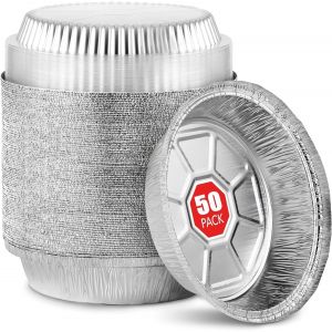 Mevronisshop-50 Pi&egrave;ces 18cm Plateaux Ronds De Papier D'aluminium Avec Couvercles, 720ml Plateaux &Agrave; R&ocirc;tir Jetables Contenants Alimentaires En Papier D'aluminium Pour P&acirc;tisserie Nourriture Portion Empo - Neuf