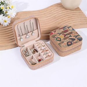 4pcs Vintage Li&egrave;ge Bo&icirc;tes &Agrave; Bijoux Forme Carr&eacute;e Fleur Imprim&eacute; Fermeture &Eacute;clair Bo&icirc;te &Agrave; Bijoux Portable Collier Boucles D'oreilles Bo&icirc;te De Rangement - Neuf