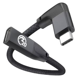 JGD-C&acirc;ble Extension USB C &agrave; Angle Droit 0.2M, 90 Degr&eacute;s USB C 3.2 Gen 2 20Gbps 100W Charge Rapide,Rallonge M&acirc;le vers Femelle Type C, pour iPhone 16 15, MacBook Air, iPad Pro, Galaxy S25 S24 - Neuf