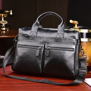 Étui Bombes en Cuir group Souple pour Homme,Sac d'Affaires pour Ordinateur Portable 15 Pouces,Cuir de Vache Double Couche,Sacoche de Travail,Fourre-Tout Noir - Black - Neuf