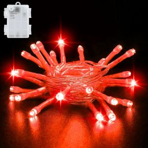 Kal-Guirlande Lumineuse D'extérieur À Piles - 3 M - 30 Led - Étanche Ip65 - Batterie Avec Minuterie De 6 H - Décoration Pour Noël, Jardin, Chambre Extérieure Et Intérieure - Rouge - Neuf