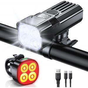 Lumière Vélo Avant Et Arrière,[4+7 Modes] & [Écran Led De Puissance] 2000lm Eclairage Velo Super Lumineux,Lampe Velo Rechargeable 3000mah & Étanche Ip65,Feu Arriere Phare Velo Pour Cycliste - Neuf