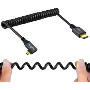 ERYI-Câble Spiralé Micro Hdmi Vers Hdmi 90° Degrés, Hdmi Mâle Vers Micro Hdmi Mâle Angle Droit Torsadé Supporte 3D/4K 60Hz 1080P(0,3M-1,5M) - Neuf