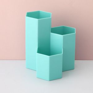 Pot créatif hexagonal multifonction bleu pour ranger pinceaux de maquillage, pinceaux, stylos, papeterie - décoration de bureau 12 11 5,5 cm - Neuf