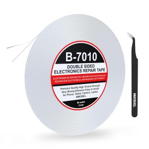 CAUC-Ruban Adh&eacute;sif Double-Face 2mm, 50m - Blanc Ruban de Montage avec Adh&eacute;sif Acrylique Puissant pour la R&eacute;paration d`&Eacute;crans LCD, T&eacute;l&eacute;phone, Tablette, Ordinateur Portable - Pince &agrave; &Eacute;piler Incluse - Neuf
