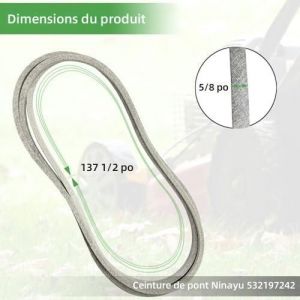 532197242 Courroie de Plateforme de Tondeuse a Gazon YTH24V48 YTH24K48 YTH2348 YTA24V48 48-pouces 197242 Craftsman Poulan/Corde Arame Tondeuse/Tracteurs Remplace Numero de Piece 532197242 - Neuf