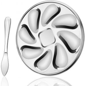 Assiette &Agrave; Hu&icirc;tres En Acier Inoxydable Avec Couteau - Neuf