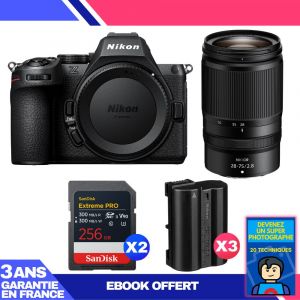 Boitier Nikon Z5 II + 28-75mm f/2.8 + 2 SanDisk 256GB Extreme PRO UHS-II SDXC + 3 Nikon EN-EL15c + Ebook 'Devenez Un Super Photographe - Neuf
