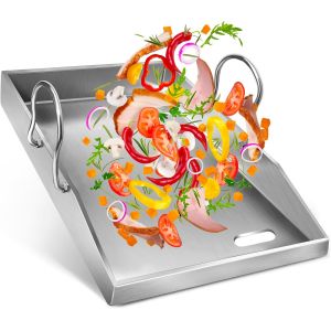 Ulteronixshop-Plaque de cuisson en acier inoxydable - 4 cm - 40 x 30 cm - Pour barbecue &agrave; gaz et charbon - Avec poign&eacute;e amovible - Coins ferm&eacute;s sans fuite pour hamburgers - Neuf