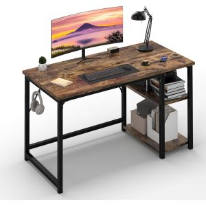 SUBZONAL-Bureau avec 2 &Eacute;tag&egrave;res R&eacute;glable 120cm, Bureau d`Ordinateur avec Rangement, Structure Acier Solide, Postes de Travail R&eacute;versible &agrave; Gauche et &agrave; Droite, Marron Rustique - Neuf