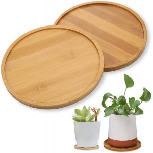 Eryi-2 Pièces Plateau En Bambou Rond 15.5cm - Soucoupe Pour Plante, Plateau De Service, Pot De Fleur En Bois Pour Tasses, Services À Thé, Vase, Collations - Neuf