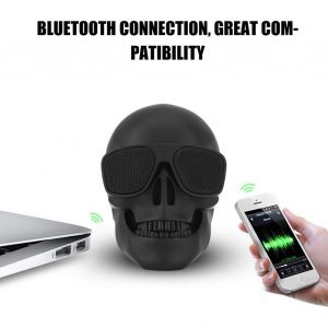Nouveau haut-parleur stereo Bluetooth sans fil portable avec tete de mort - Neuf