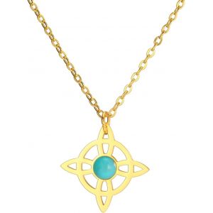 Kal-Sorcière Noeud Collier Classique Vesica Piscis Symbole Magique Pendentif En Acier Inoxydable Croix Charme Pierre Verte Bijoux - Neuf