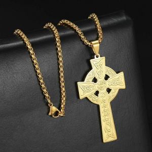Collier Pendentif Talisman Vintage Croix Noeud Celtique Pour Femmes Hommes En Acier Inoxydable Jésus Amulette Charme Chaîne Bijoux Punk - Neuf