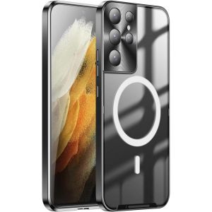 Sjzg-Hercn Metal Protective Case For Samsung Galaxy S21 Ultra 5g ; Ring Magsafe Magnet - Wireless Charging - Aviation Aluminum Metal Protective Bumper Designed - Built-In Camera Lens Film - Slim (Bla - Neuf