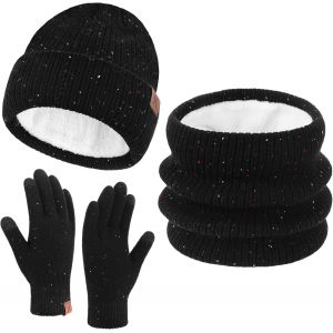 Jexnovashop-Ensemble Bonnet Gants Tactiles Et &Eacute;charpe D'hiver Pour Femme - Beanie Tricot&eacute; Chaud Polaire, Chauffeur De Cou Et Gants Travail Cadeau Femme - Neuf