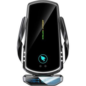 KALANKA-Chargeur de Voiture sans Fil 15 W Qi Chargeur Rapide &eacute;cran Tactile pour iPhone Huawei etc. Support de t&eacute;l&eacute;phone Portable Rotatif &agrave; 360 &deg;, Induction &eacute;lectromagn&eacute;tique, Noir - Neuf
