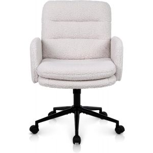 SUBZONAL-Chaise Bureau, Fauteuil de Bureau en Fausse Fourrure &agrave; Hauteur R&eacute;glable, Chaise Coiffeuse Confortable en Cachemire, Chaise de Bureau Ergonomique pour la Maison et la Chambre, Cr&egrave;me - Neuf