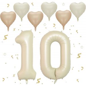 Ballon Anniversaire 10 Ans Couleur crème,101 CM Ballon Chiffre 10,Happy Birthday Decoration Ballons 10 Anniversaire Ballon,Décoration Ballon Numéro pour 10-Vole à l'Hélium - Neuf
