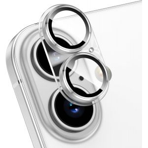 pour iPhone 16 / iPhone 16 Plus Protecteur d¿objectif d¿appareil photo 9H Couvercle de caméra en verre trempé Tout-en-un Alliage d¿aluminium Métal Anti-rayures Coque Friendly,Argent - Neuf