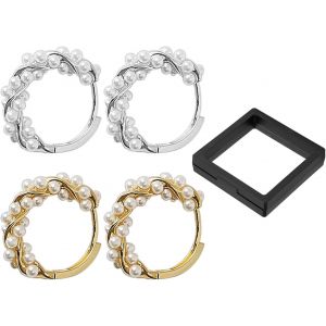 Kal-2 Paires De Boucles D'oreilles Créoles En Perles Et 1 Boîte À Bijoux, Boucles D'oreilles Élégantes, Boucles D'oreilles Vintage Simples, Boucles D'oreilles Pour Femmes, Bijoux Pour Femmes - Neuf
