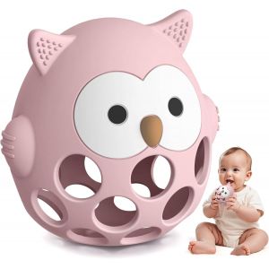 Anneau De Dentition En Silicone Alimentaire Pour B&eacute;b&eacute; En Forme De Chouette,Facile &Agrave; Saisir Et Doux,Jouets &Agrave; M&acirc;cher Pour L'autisme,Jouet De Dentition Apaisant Sans Bpa Pour B&eacute;b&eacute;s 3 6 9 24 Mois,Rose - Neuf