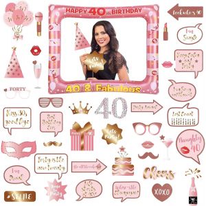 Sjzg-Kit Photobooth Anniversaire 40 Ans, 34pcs Accessoires De Selfie, D&eacute;coration, Rose Or - Neuf