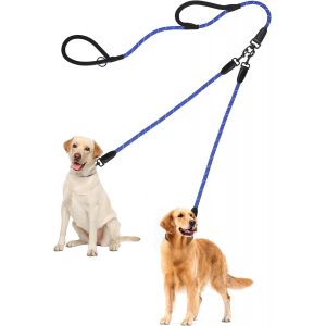 Laisse Double Pour Chien, Anti-Emm&ecirc;lement &Agrave; 2 Poign&eacute;es Rembourr&eacute;es, Laisse R&eacute;fl&eacute;chissante Confortable Pour Moyenne Et Grande Taille 1,2 Cm (Bleu) - Neuf