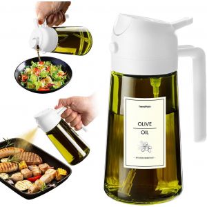 ERYI-Spray Huile Cuisine 470Ml U2013 Vaporisateur Huile Air Fryer 2-En-1 Pour Cuisson, Salades, Vinaigre Et Accessoire Cuisine Avec Stickers, Protection Contre La Lumière - Blanc - Neuf