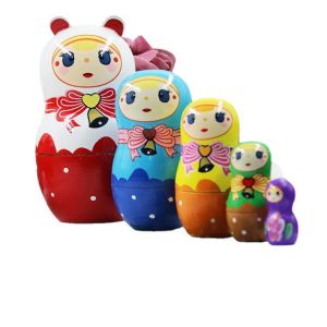 L'imbrication des Poupées 5pcs Main russe en Bois Poupées russes Mignon de bande dessinée Modèle de Nidification Poupée Jouet d'Empilement de Poupée Jeu pour les Enfants de Noël et d'Anniversaire - Neuf
