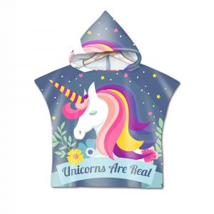 Serviette De Plage À Capuche Pour Enfants, Serviette De Bain À Séchage Rapide, Serviette De Piscine À Capuche Pour Filles Et Garçons, Couleur Licorne - Neuf