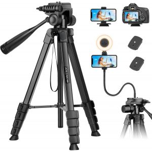 206cm Trepied Appareil Photo, Nouveau Trépied Smartphone en Col de Cygne pour iPhone avec Télécommande & Support de Téléphone, Légère Trepied Camera en Aluminium pour DSLR Canon Nikon - Neuf
