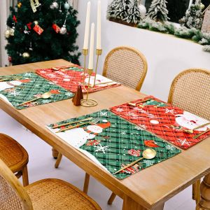Sets De Table Joyeux No&euml;l (45 X 30 Cm), Sets De Table &Agrave; Carreaux Rouges Et Verts, Antid&eacute;rapants Et R&eacute;sistants &Agrave; La Chaleur, Pour D&eacute;coration De F&ecirc;te De No&euml;l En Plein Air, De Cuisine, De Salle &Agrave; Manger - Neuf
